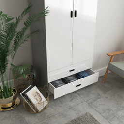 Urbn-Living Urbnliving Height 180Cm Glossy Grey Carcass & White Drawers Tall 2 Door Wardrobe Bedroom Storage Hanging Rail Modern Furniture - thumbnail 2