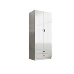 Urbn-Living Urbnliving Height 180Cm Glossy Grey Carcass & White Drawers Tall 2 Door Wardrobe Bedroom Storage Hanging Rail Modern Furniture - thumbnail 1