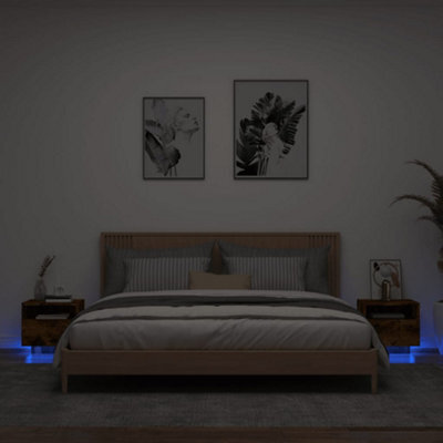 Berkfield Bedside Cabinets With Led Lights 2 Pcs Smoked Oak 40X39X37 Cm - image 1