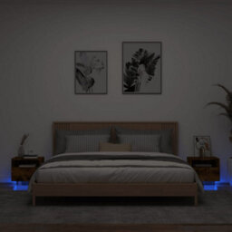 Berkfield Bedside Cabinets With Led Lights 2 Pcs Smoked Oak 40X39X37 Cm - thumbnail 1