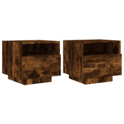 Berkfield Bedside Cabinets With Led Lights 2 Pcs Smoked Oak 40X39X37 Cm - thumbnail 2