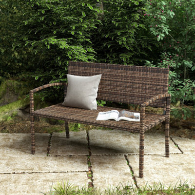 Outsunny Patio Rattan 2 Seater Garden Bench Love Seat Garden Armchair Brown - image 1