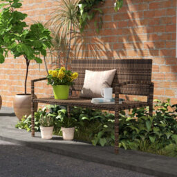 Outsunny Patio Rattan 2 Seater Garden Bench Love Seat Garden Armchair Brown - thumbnail 9
