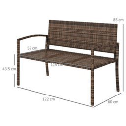Outsunny Patio Rattan 2 Seater Garden Bench Love Seat Garden Armchair Brown - thumbnail 3