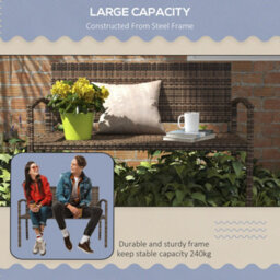 Outsunny Patio Rattan 2 Seater Garden Bench Love Seat Garden Armchair Brown - thumbnail 7