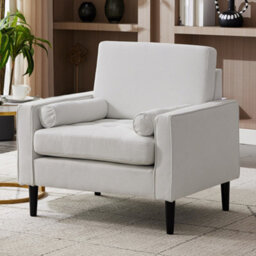 Living And Home Mid-Century Beige Linen Single Sofa Armchair With Armrest Pillow