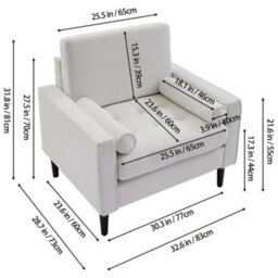 Living And Home Mid-Century Beige Linen Single Sofa Armchair With Armrest Pillow - thumbnail 5