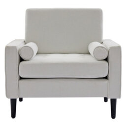 Living And Home Mid-Century Beige Linen Single Sofa Armchair With Armrest Pillow - thumbnail 2