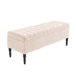 90Cm Paris Striped Ottoman Storage Bench- Plush Velvet Shoe Bench - Cream Upholstery Footstool With Storage - thumbnail 4