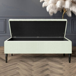 90Cm Paris Striped Ottoman Storage Bench- Plush Velvet Shoe Bench - Cream Upholstery Footstool With Storage - thumbnail 2