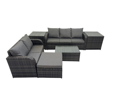 Fimous Outdoor Love Sofa 3 Seater Sofa Coffee Table Set Garden Rattan Furniture Set 6 Seater With 2 Side Tables Big Stool - image 1