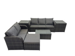 Fimous Outdoor Love Sofa 3 Seater Sofa Coffee Table Set Garden Rattan Furniture Set 6 Seater With 2 Side Tables Big Stool - thumbnail 1