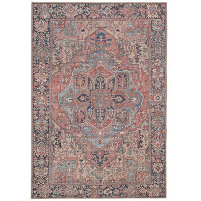 Loomed Distressed Red Multicolour Persian Style Washable Non Slip Rug 160X230Cm - image 1