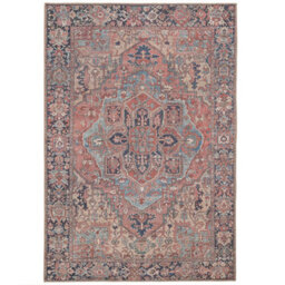 Loomed Distressed Red Multicolour Persian Style Washable Non Slip Rug 160X230Cm - thumbnail 1