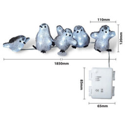 5 X Acrylic Light Up Penguin Ornaments - Battery Powered Indoor Outdoor Illuminated Christmas Decorations With 8 Leds & Timer - thumbnail 4