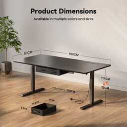 Electric Standing Desk With Power Outlets, 160 X 80 Cm Sit Stand Desk With 2 Drawers, Usb Ports, Height Adjustable, Black - thumbnail 5