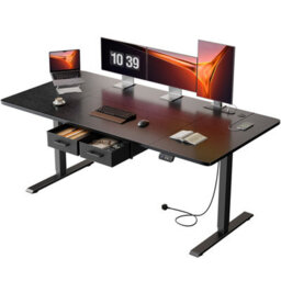 Electric Standing Desk With Power Outlets, 160 X 80 Cm Sit Stand Desk With 2 Drawers, Usb Ports, Height Adjustable, Black - thumbnail 1