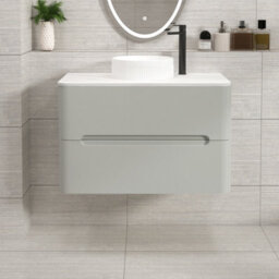 Royal Bathrooms Venice 800mm Dove Grey Wall Mounted Bathroom Countertop Vanity Unit 2 Drawer With Round Basin - thumbnail 1