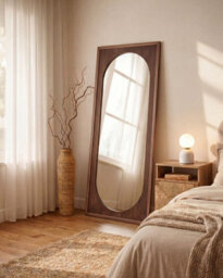 Beliani Wall Mirror Lunas 80 Cm 200 Cm Paulownia Wood Brown - thumbnail 2