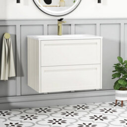 Royal Bathrooms Elmore 700mm Traditional Wall Hung 2 Drawer Bathroom Vanity Unit With Matt Stone Basin Sink - Classic White