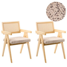 Beliani Set Of 2 Dining Chairs Ava Wood Light Brown/ Taupe - thumbnail 1