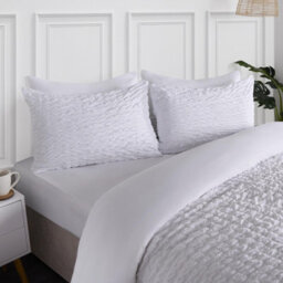 OHS Luxury Seersucker Duvet Cover Set Geo Pillowcase Quilt, White - Double - thumbnail 3