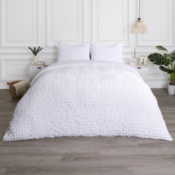 OHS Luxury Seersucker Duvet Cover Set Geo Pillowcase Quilt, White - Double - thumbnail 1