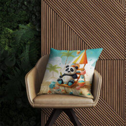 Warren Reed Designer Happy Panda On A Beach Holiday Outdoor Cushion 45Cm X 45Cm - thumbnail 2