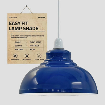 Industrial Navy Blue Metal Pendant Lamp Shade 29Cm, Easy Fit Ceiling Light - image 1