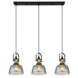 Luminosa Lighting Luminosa Dorothea Bar Pendant Ceiling Light Black Glass Shade 3X E27 - thumbnail 3