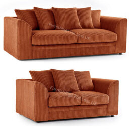 Furnishings For Less UK Luxor Jumbo Cord Orange Fabric 3 + 2 Sofa Suite - thumbnail 1