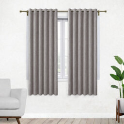 Bedlooms Mocha Linen Curtain 100% Blackout Thermal Insulated Eyelet Curtain (Pair) 46 X 54 Inches With Tie Back Two - thumbnail 1
