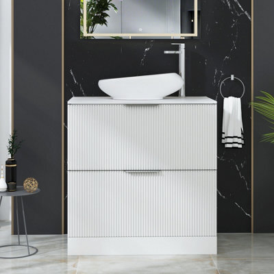 Royal Bathrooms Evora 800mm Matt White Fluted Floor Standing Countertop Vanity Unit 2 Drawer With Nova Basin - image 1