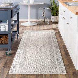 Livabliss Bahar-Geometric Grey Beige Global Living Dining Bedroom Rug 80 X 220 Cm Easy Care, Non Shedding - thumbnail 2