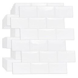 Walplus 100 Pieces 30.5 X 15.4 Cm Pure White Glossy Peel And Stick 3D Wall Tiles Sticker Adhesive Stick On Tiles For Backsplash - thumbnail 1