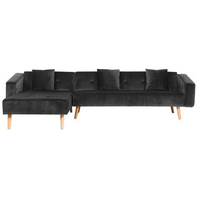 Beliani Corner Sofa Bed 4 Seater Vadso Velvet Black Right Hand - image 1