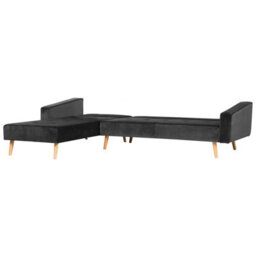 Beliani Corner Sofa Bed 4 Seater Vadso Velvet Black Right Hand - thumbnail 5