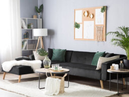 Beliani Corner Sofa Bed 4 Seater Vadso Velvet Black Right Hand - thumbnail 2