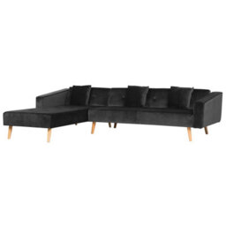 Beliani Corner Sofa Bed 4 Seater Vadso Velvet Black Right Hand - thumbnail 4