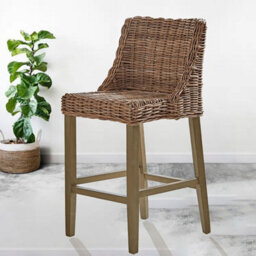 Dawsons Living Natural Hand Weaved Rattan Wicker & Wood Kitchen Dining Rattan Bar Stool Chair