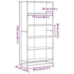 Walplus Bookcase Smoked Oak Finish Engineered Wood 80.5X35X170.5 Cm - thumbnail 9