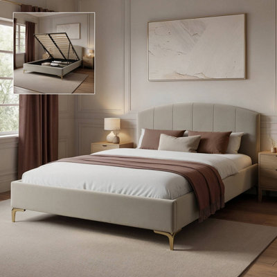 X Rocker Avery Upholstered Shadow Ottoman Bed - King - Natural Stone - image 1