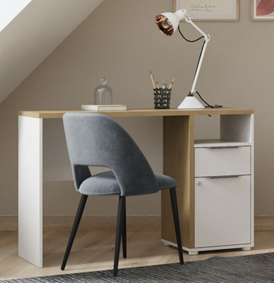 FurniComp LTD Furnicomp Luna 1 Door 1 Drawer White And Oak Study Table With Hutch - image 1