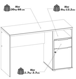 FurniComp LTD Furnicomp Luna 1 Door 1 Drawer White And Oak Study Table With Hutch - thumbnail 8