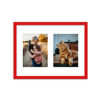 16X12 Inch 2 Opening Photo Collage Frame, Display Two 8X6 Inch Photos, Multi Aperture Family Picture Frame, Red - image 1