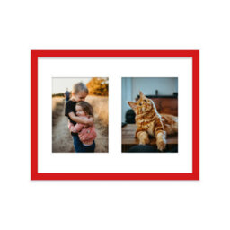 16X12 Inch 2 Opening Photo Collage Frame, Display Two 8X6 Inch Photos, Multi Aperture Family Picture Frame, Red - thumbnail 1