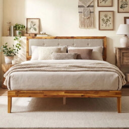 Mid Century Modern Bed Frame King Size Solid Acacia Wood Platform - thumbnail 6