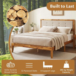 Mid Century Modern Bed Frame King Size Solid Acacia Wood Platform - thumbnail 5