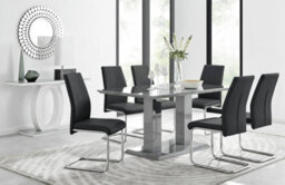 Furniturebox Imperia Grey High Gloss 6 Seater Dining Table With Structural 2 Plinth Column Legs 6 Black Faux Leather Lorenzo Cantilever Chairs - thumbnail 1