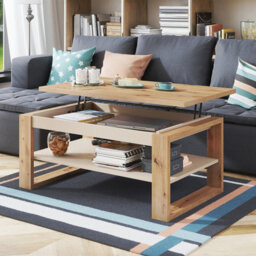 Heze Furniture Nuo Lift Top Coffee Table Contemporary Style - Artisan Oak & Beige - thumbnail 2